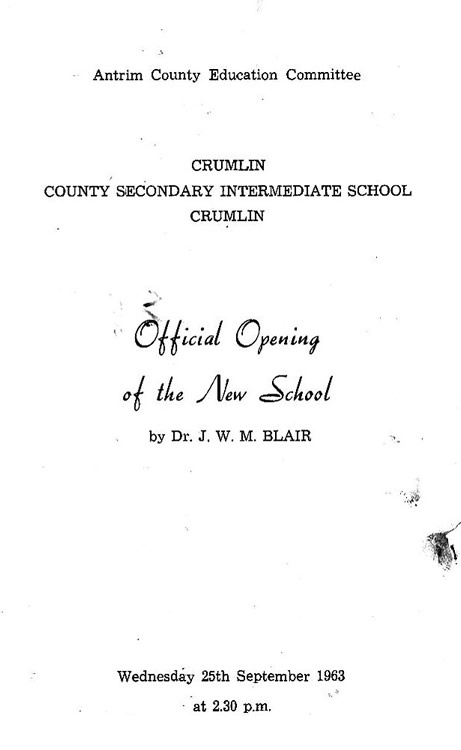 Programme from opening of the school 25 Sept 1963