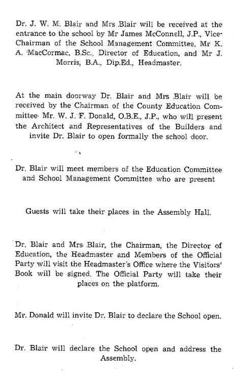 Programme from opening of the school 25 Sept 1963