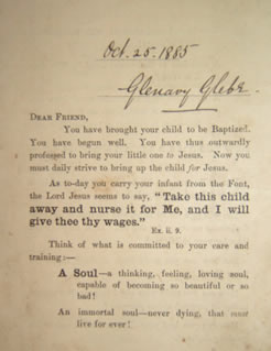 Glenavy Baptism Card, 1885